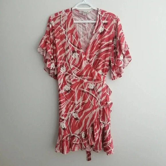All Saints Marlow Kazuna Wrap Dress Japanese Print Ruffle Trim Waist Tie Belt 6 - Picture 3 of 16